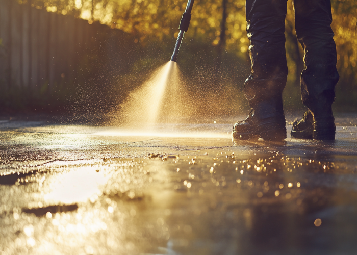 u5456191734_A_worker_using_a_pressure_washer_to_clean_a_drive_51746681-cb36-4a17-85ad-7656fb38b0f7_1 Worker using a pressure washer to clean a driveway effectively.